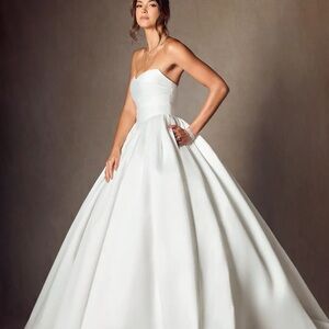 Azazie Celestia Diamond White Ball-Gown Strapless Matte Satin Wedding Dress
